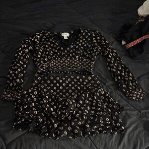 Black and Cream Patterned Two-Piece Outfit